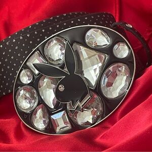 PLAYBOY Brilliant Large Beveled Bling Gemstones Belt Buckle Silver Glitter Belt